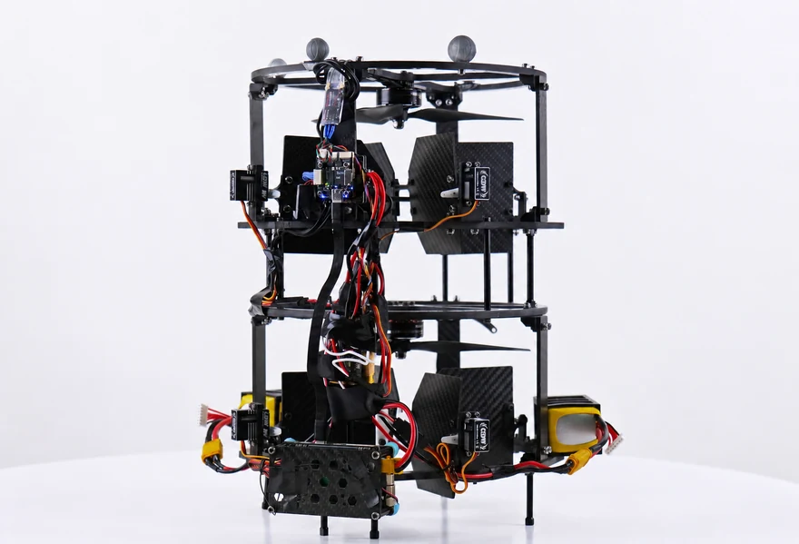 Figure 7: the upgraded FLOAT Drone prototype with coaxial rotors and control surfaces