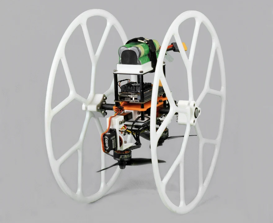 Figure 2: the Skater bi-modal bi-copter prototype with two large passive wheels