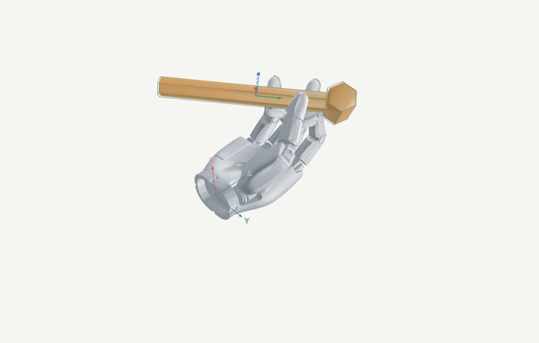 Hammer grasped by the simulated hand